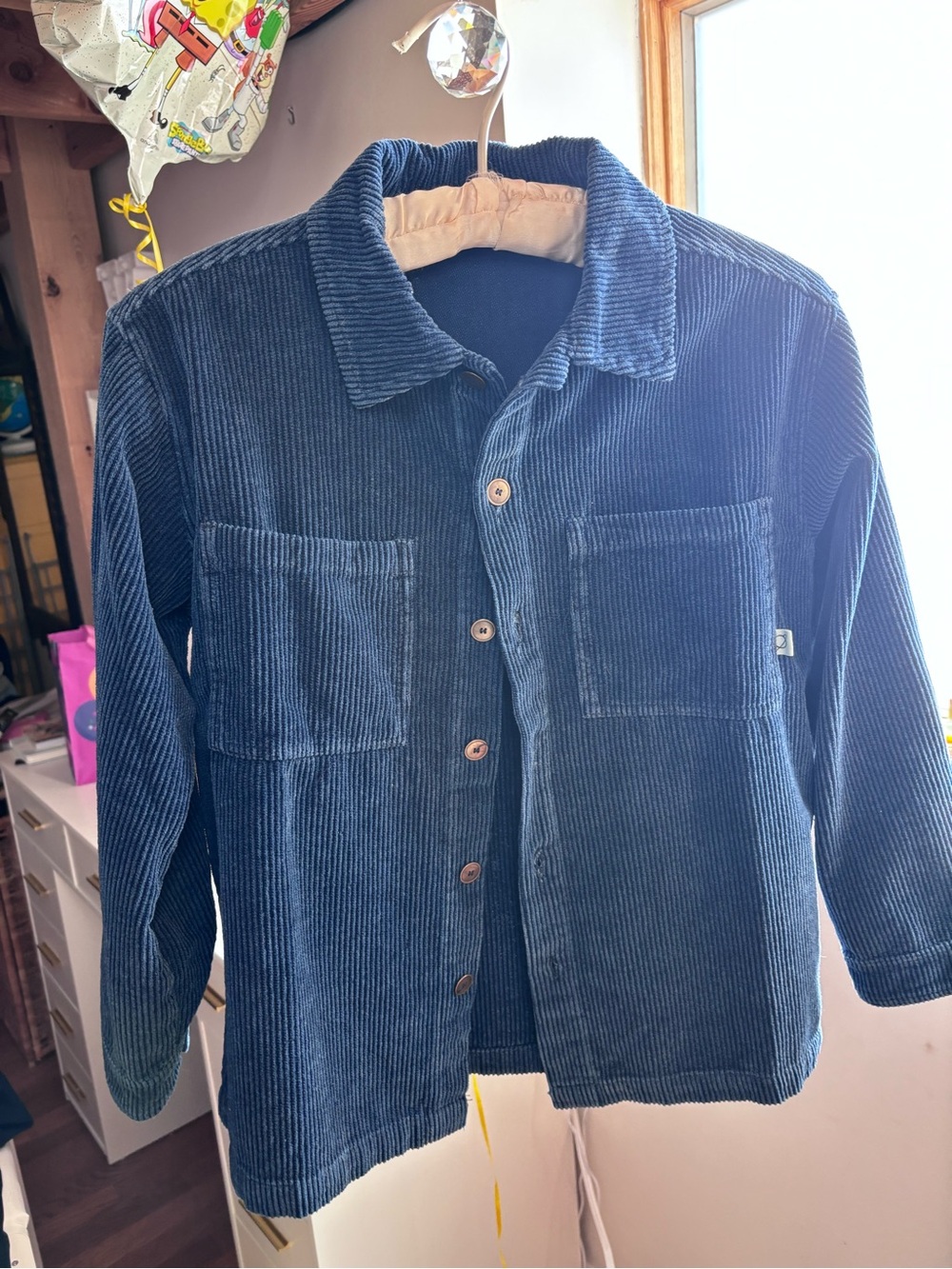 Kids Corduroy Button-Front Shirt Jacket - Navy Blue